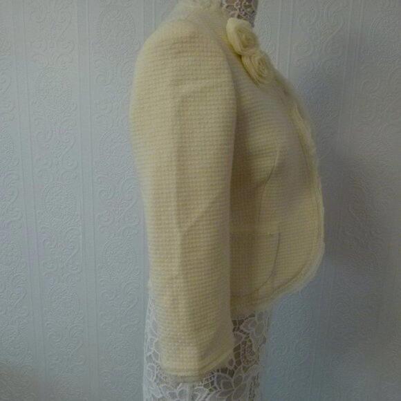 EUC Banana Republic Blazer Sz 8 Ivory Cream Wool Textured Tulle Jacket 2 - Picture 5 of 8